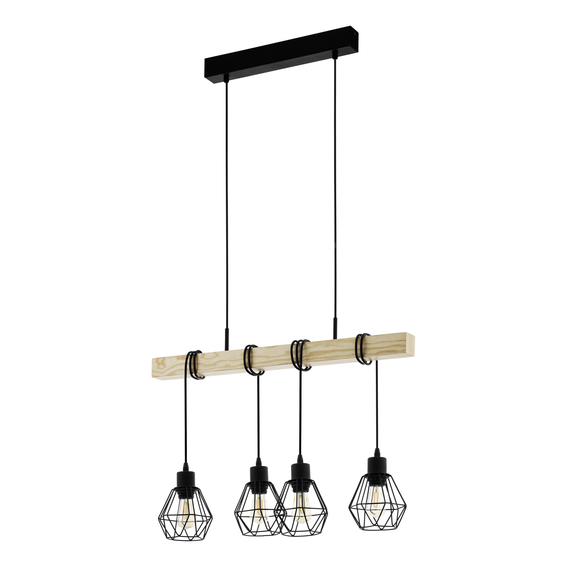 Lustra Suspendata TOWNSHEND 5 Black & Wood 4xE27 Eglo Chandeliers