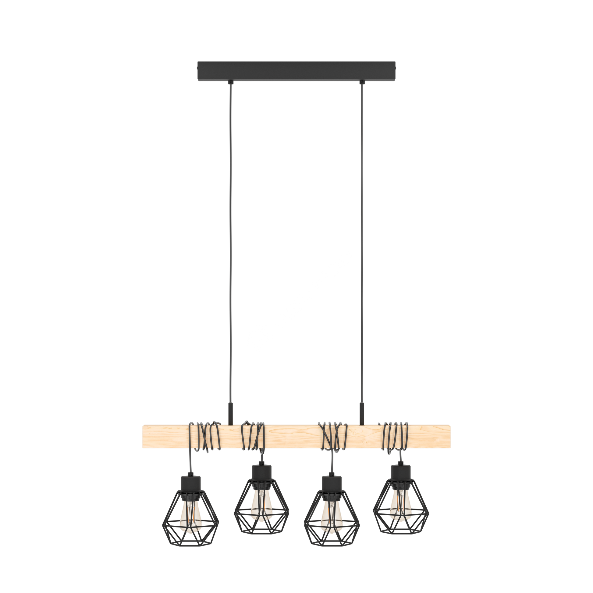 Lustra Suspendata TOWNSHEND 5 Black & Wood 4xE27 Eglo Chandeliers