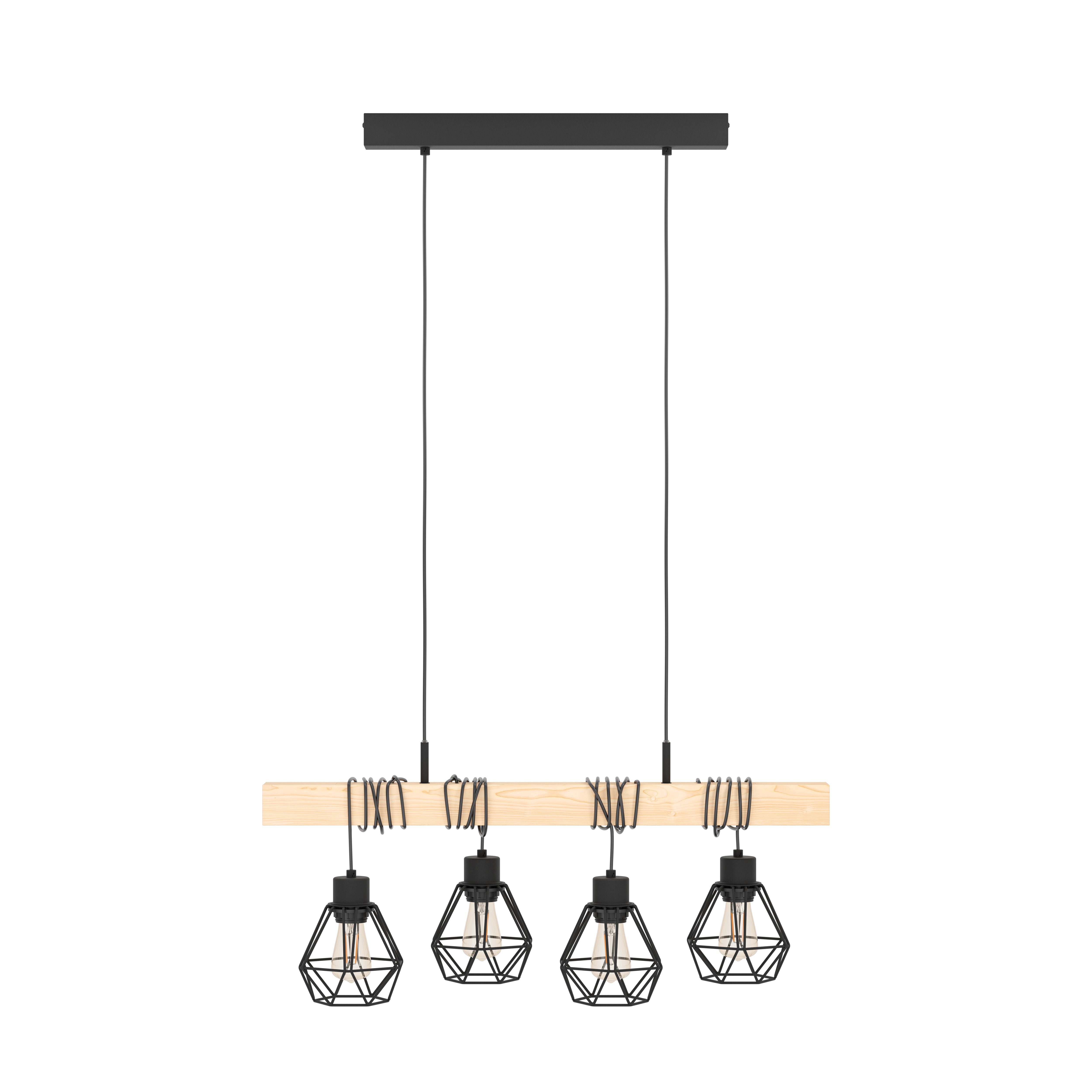 Lustra Suspendata TOWNSHEND 5 Black & Wood 4xE27 Eglo Chandeliers