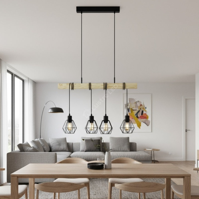 Lustra Suspendata TOWNSHEND 5 Black & Wood 4xE27 Eglo Chandeliers
