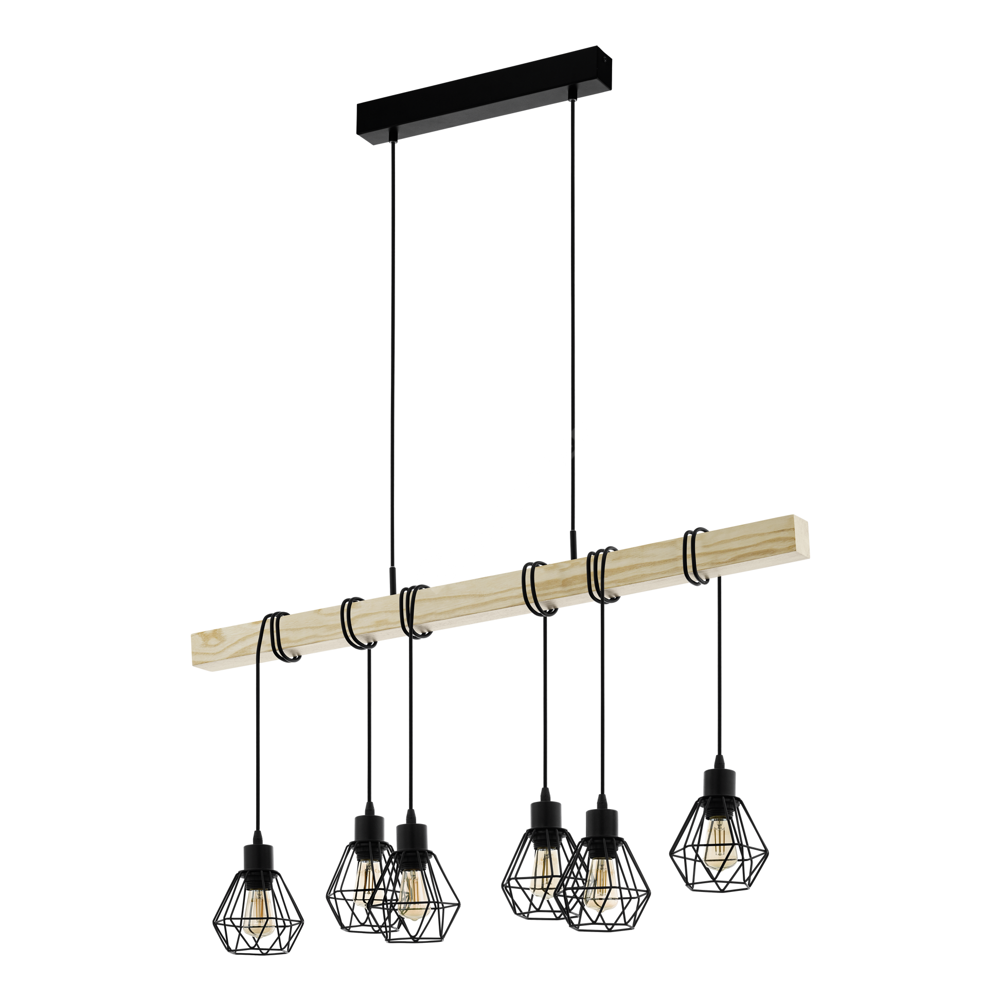 Lustra Suspendata TOWNSHEND 5 Black & Wood Eglo Chandeliers