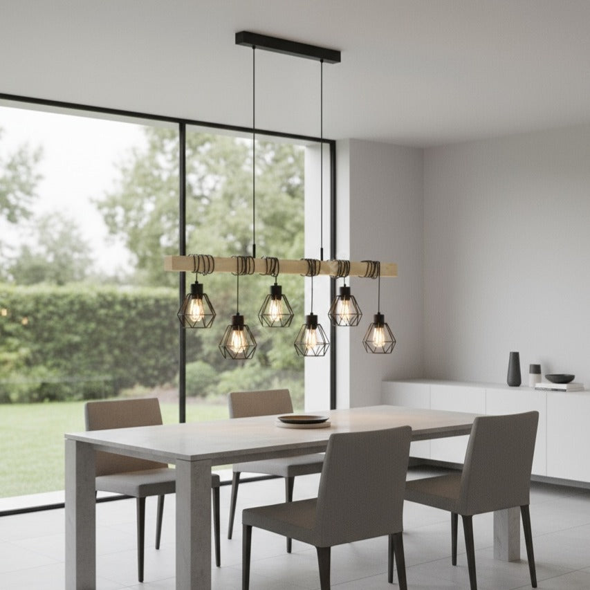 Lustra Suspendata TOWNSHEND 5 Black & Wood Eglo Chandeliers