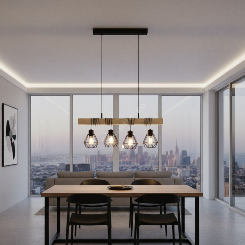 Lustra Suspendata TOWNSHEND Black & Wood Eglo Chandeliers