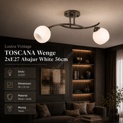 Lustra Vintage TOSCANA Wenge 2xE27 Abajur White 56cm