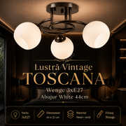 Lustra Vintage TOSCANA Wenge 3xE27 Abajur White 44cm