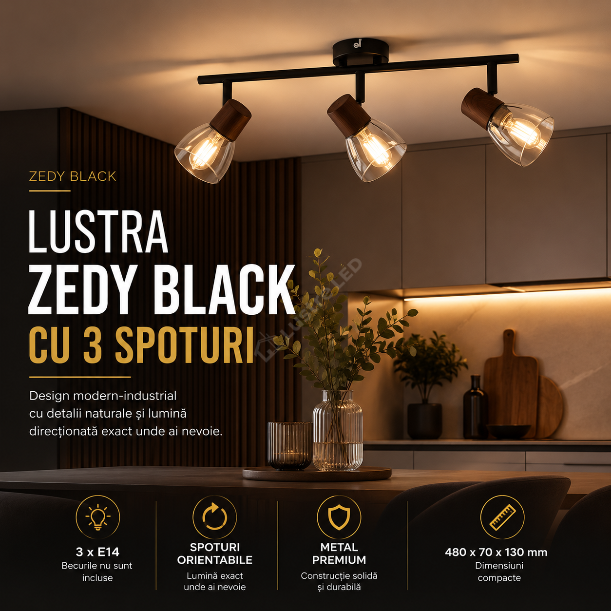 Lustra ZEDY Black cu 3 Spoturi