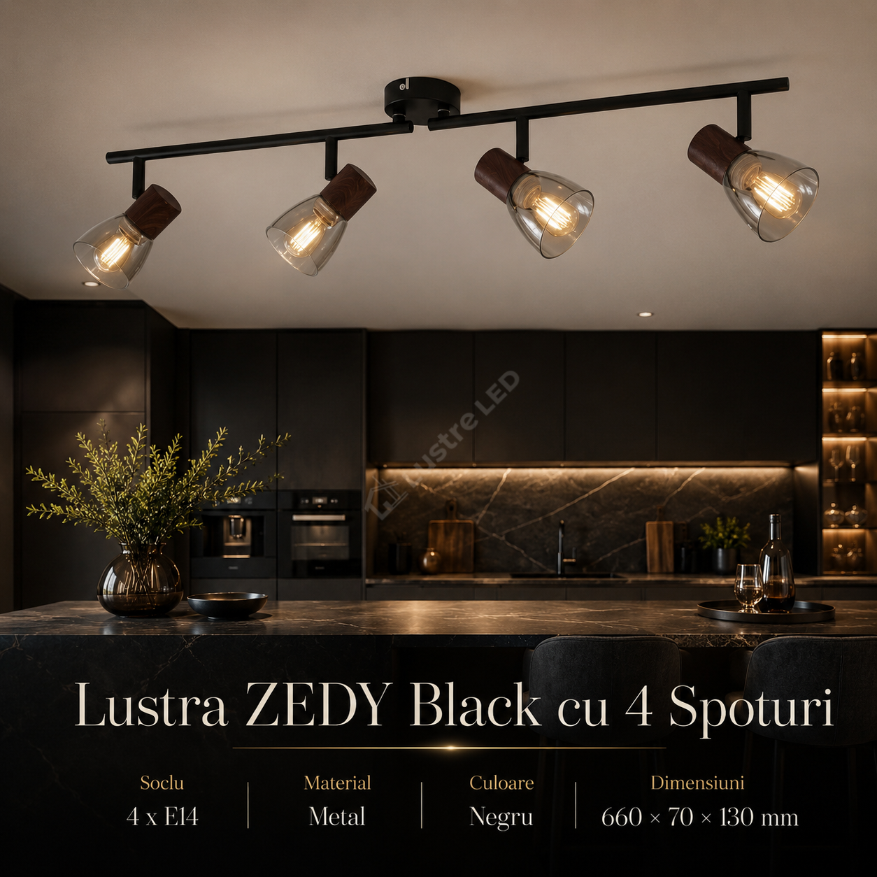 Lustra ZEDY Black cu 4 Spoturi