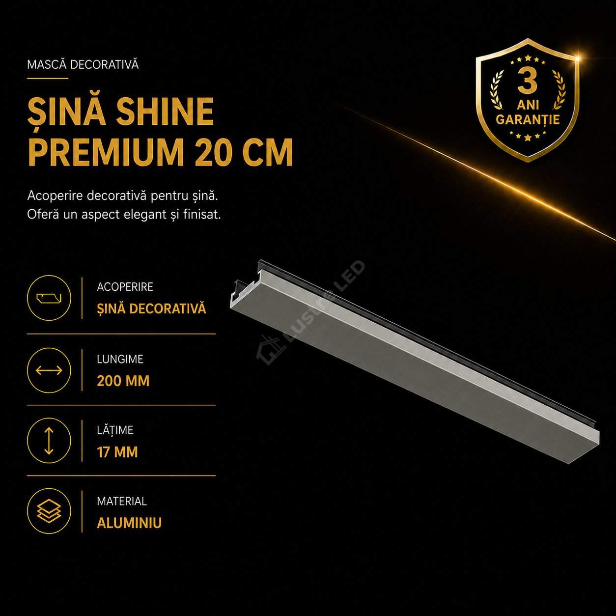 Masca Decorativa pentru Sina Magnetica SHINE TRACK Dark Nickel Premium 20CM