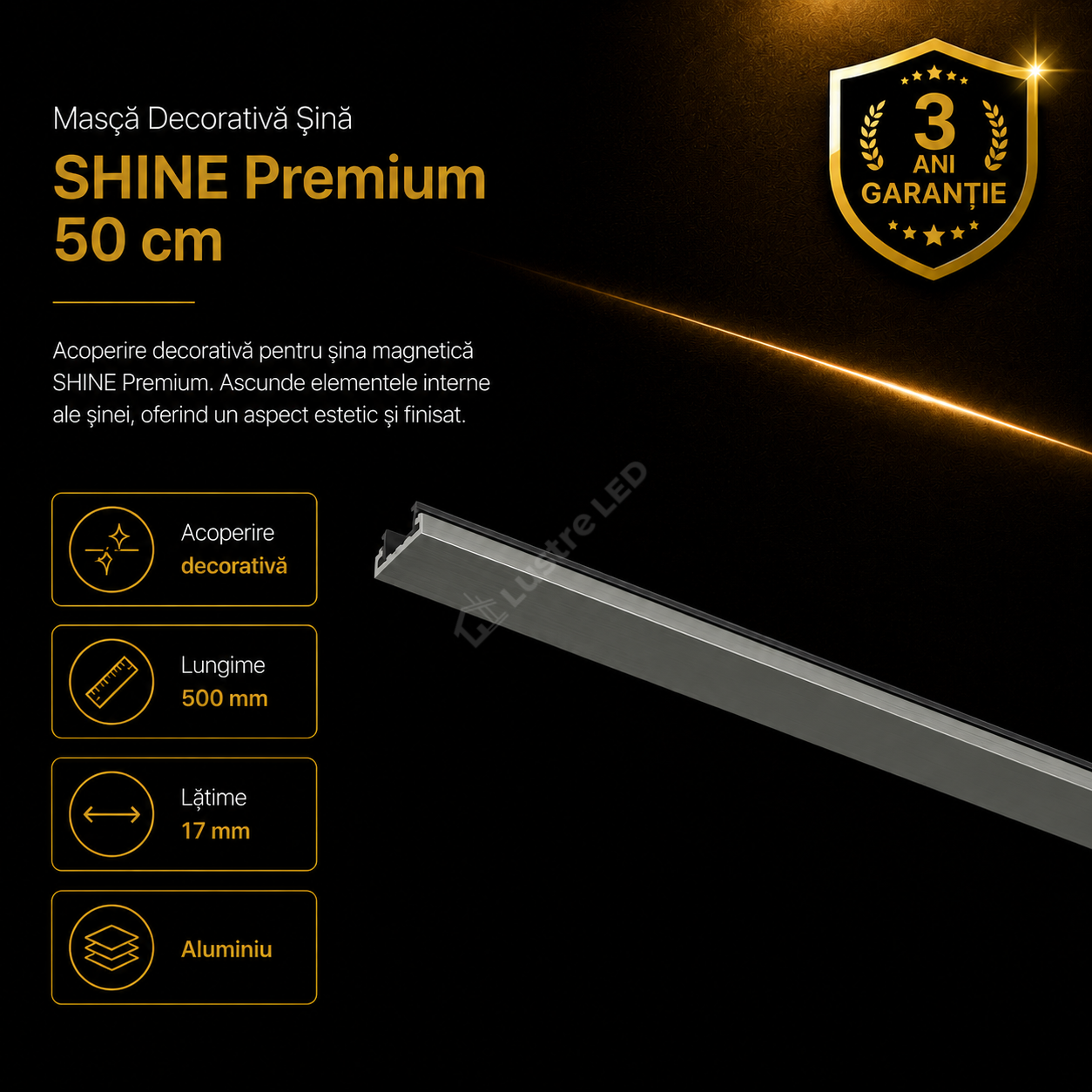 Masca Decorativa pentru Sina Magnetica SHINE TRACK Dark Nickel Premium 50CM
