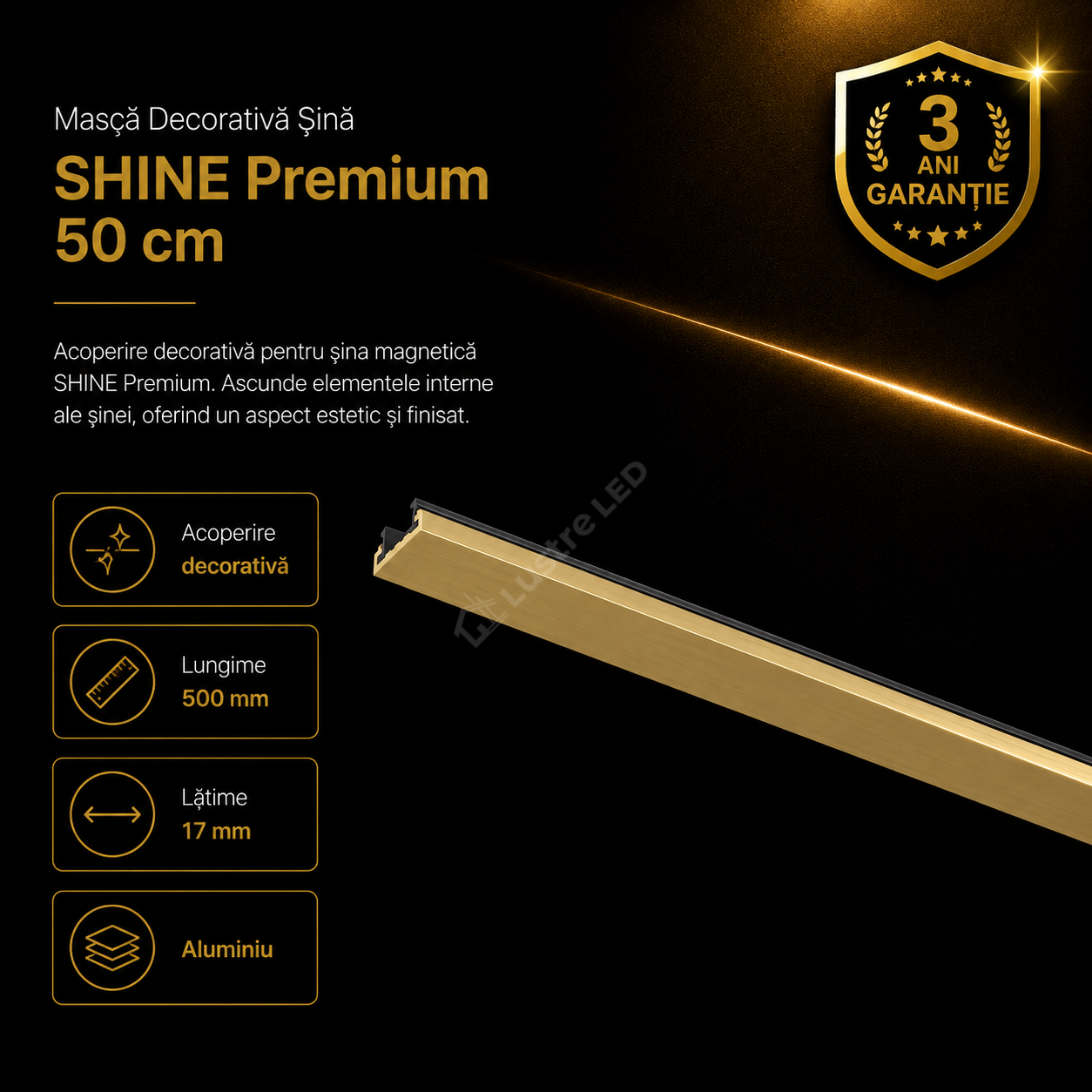 Masca Decorativa pentru Sina Magnetica SHINE TRACK Gold Premium 50CM