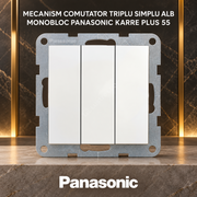Mecanism Comutator Triplu Simplu Alb Monobloc Panasonic Karre Plus 55