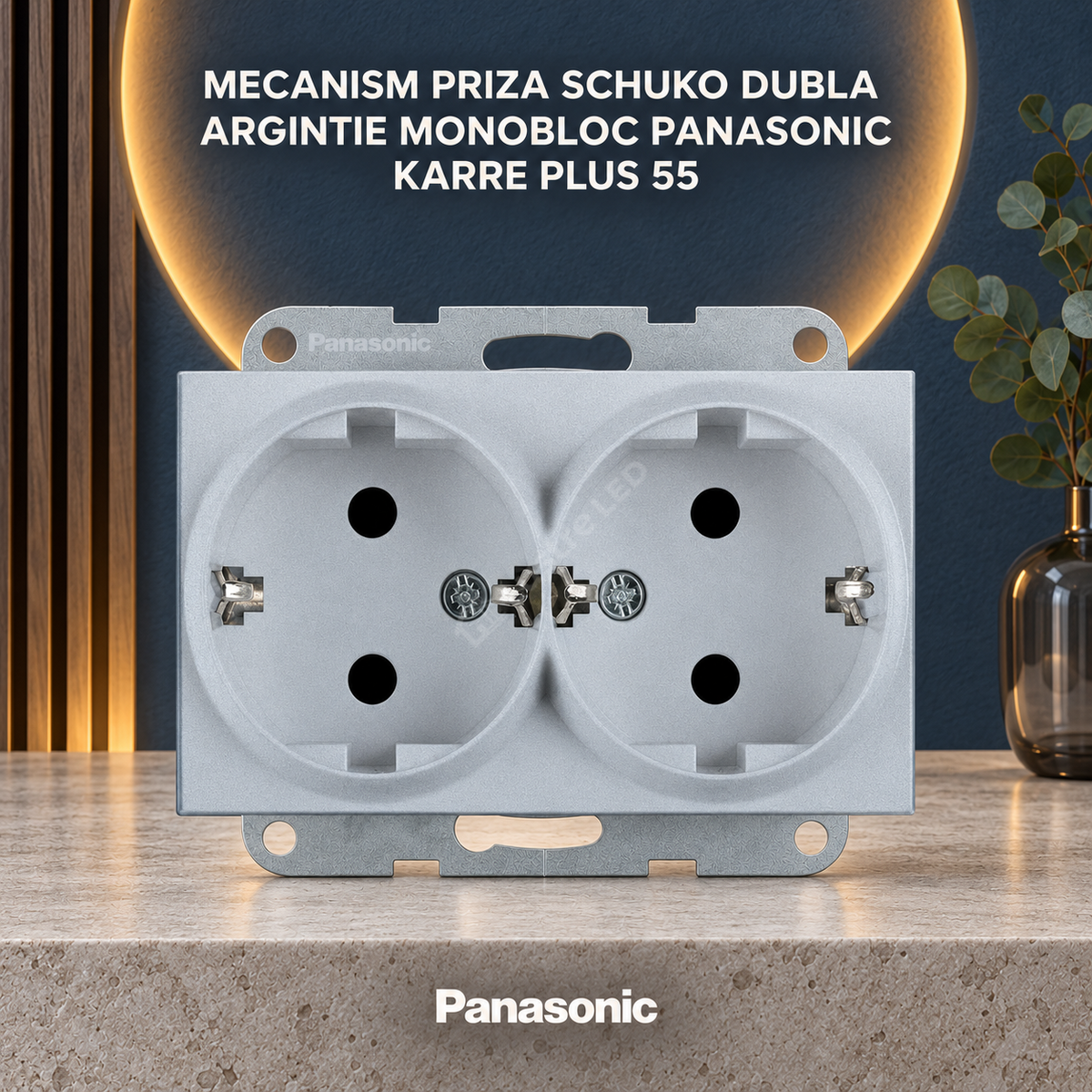 Mecanism Priza Schuko Dubla Argintie Monobloc Panasonic Karre Plus 55