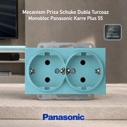 Mecanism Priza Schuko Dubla Turcoaz Monobloc Panasonic Karre Plus 55