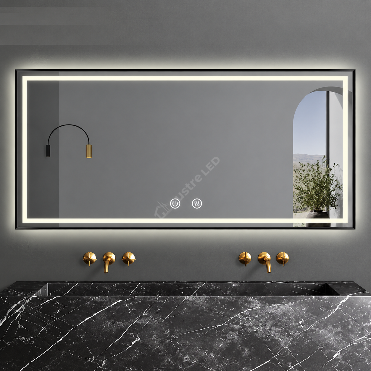 Oglinda LED 120x80cm cu Rama Neagra Functie Dezaburire, Touch J45
