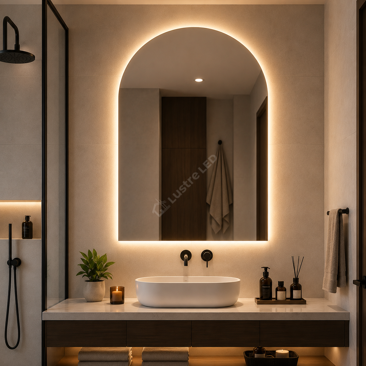 Oglinda LED ARCADIA 75x80CM Forma Arcada FRAMELESS 3 Lumini Dimabila Touch