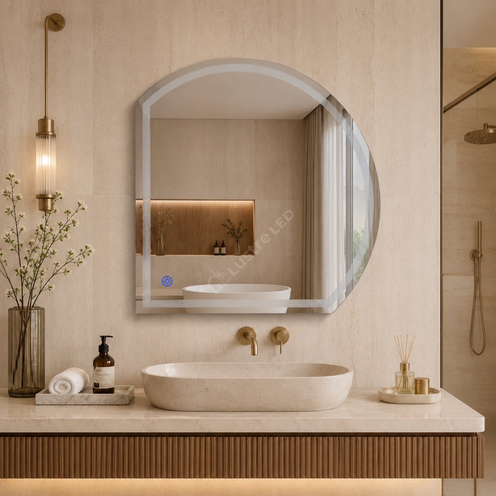 Oglinda LED Astco 2 FRAMELESS Dimabila 90x90CM 3 Lumini Dezaburire si Touch