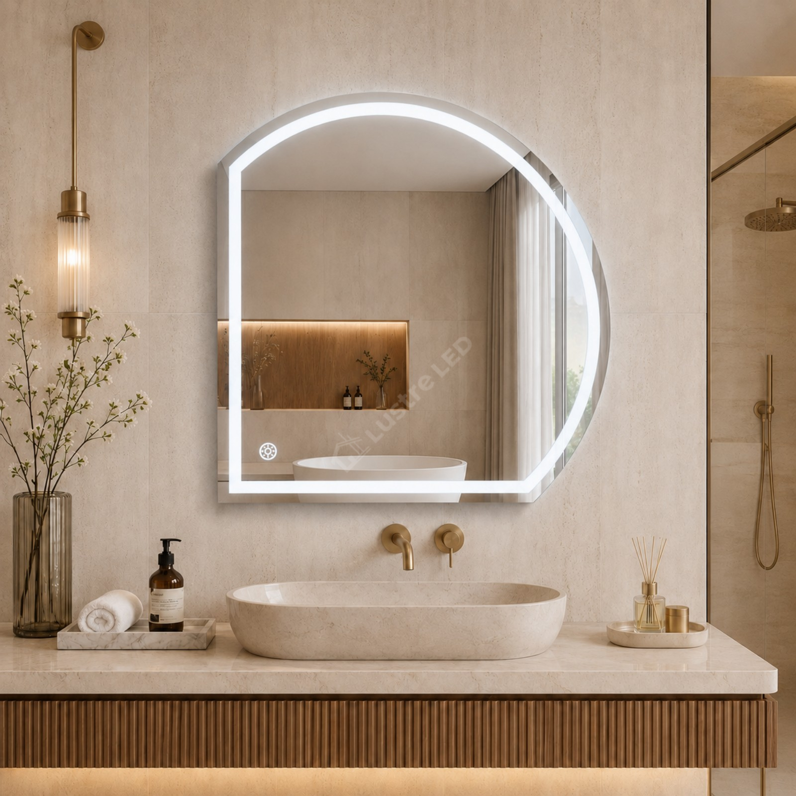 Oglinda LED Astco 2 FRAMELESS Dimabila 90x90CM 3 Lumini Dezaburire si Touch
