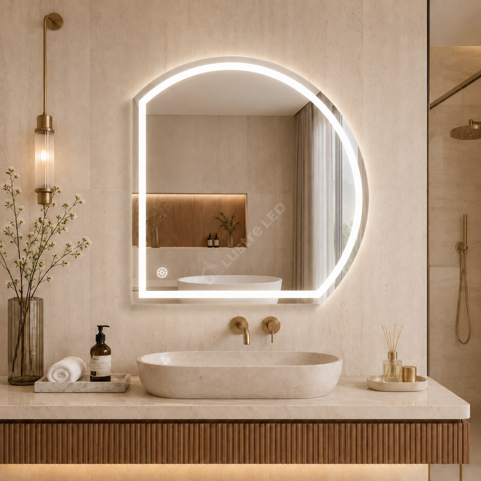 Oglinda LED Astco 2 FRAMELESS Dimabila 90x90CM 3 Lumini Dezaburire si Touch