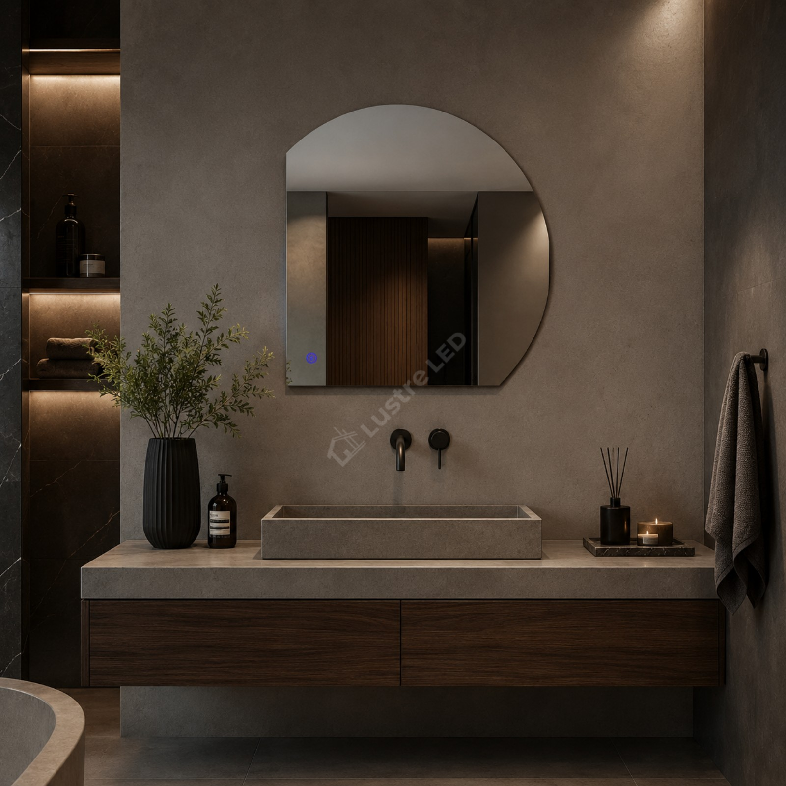 Oglinda LED Astco FRAMELESS Dimabila 90x90CM 3 Lumini Dezaburire si Touch
