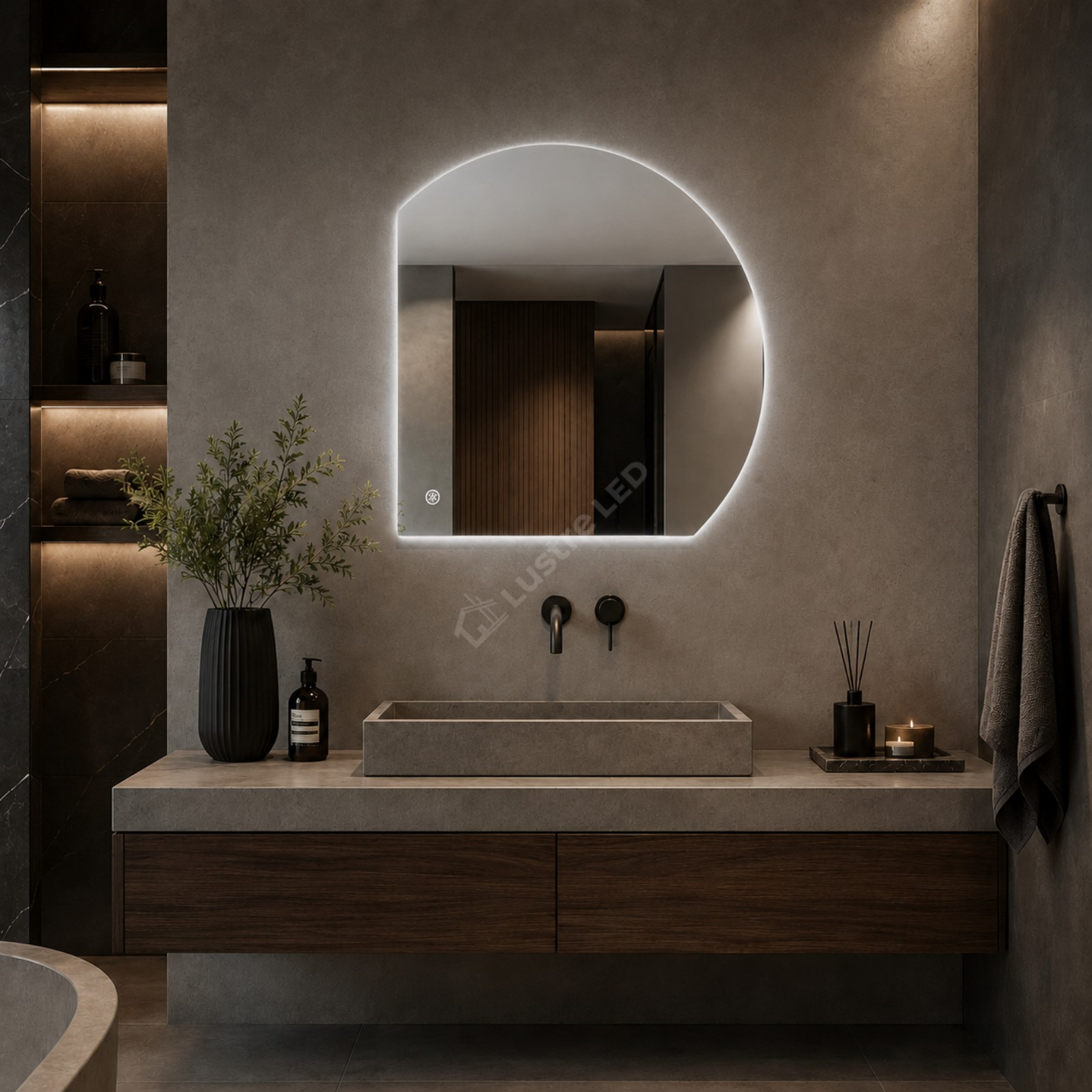 Oglinda LED Astco FRAMELESS Dimabila 90x90CM 3 Lumini Dezaburire si Touch