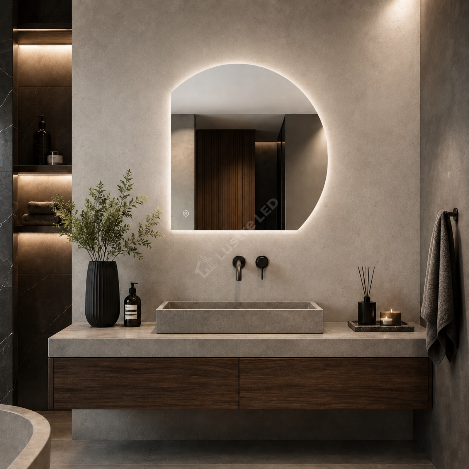 Oglinda LED Astco FRAMELESS Dimabila 90x90CM 3 Lumini Dezaburire si Touch