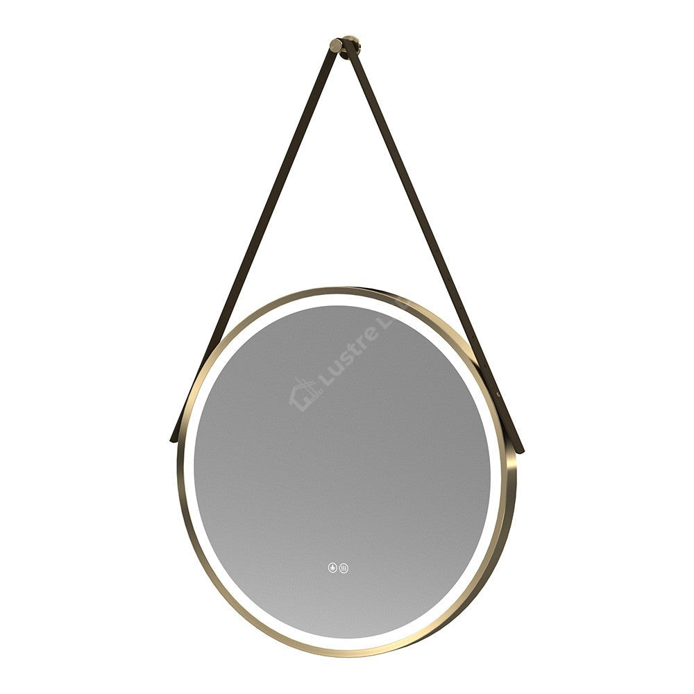 Oglinda Led Baie 60Cm Fog Gold Piele + Aluminiu Senzor Miscare Temperatura Ceas Si Dezaburire Mirror