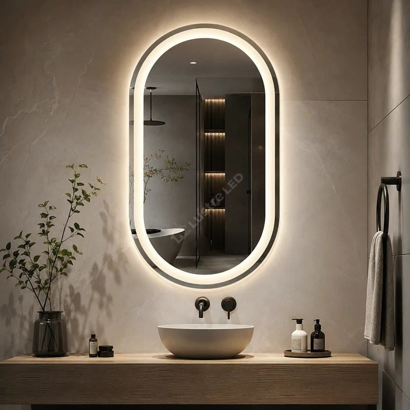 Oglinda LED Begor Oval Frameless 70x90CM 3 Lumini Dezaburire si Touch