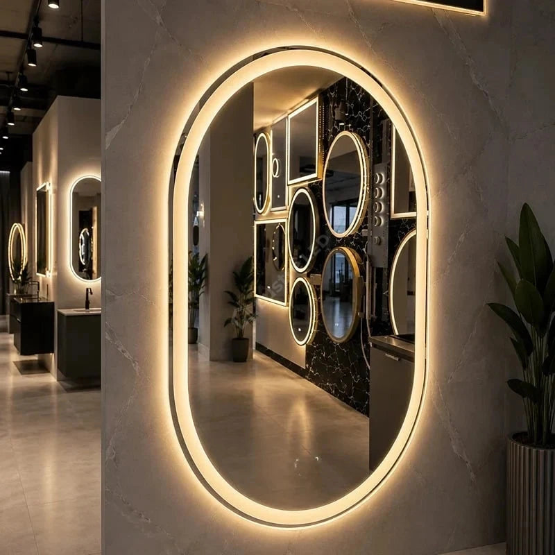 Oglinda LED Begor Oval Frameless 70x90CM 3 Lumini Dezaburire si Touch