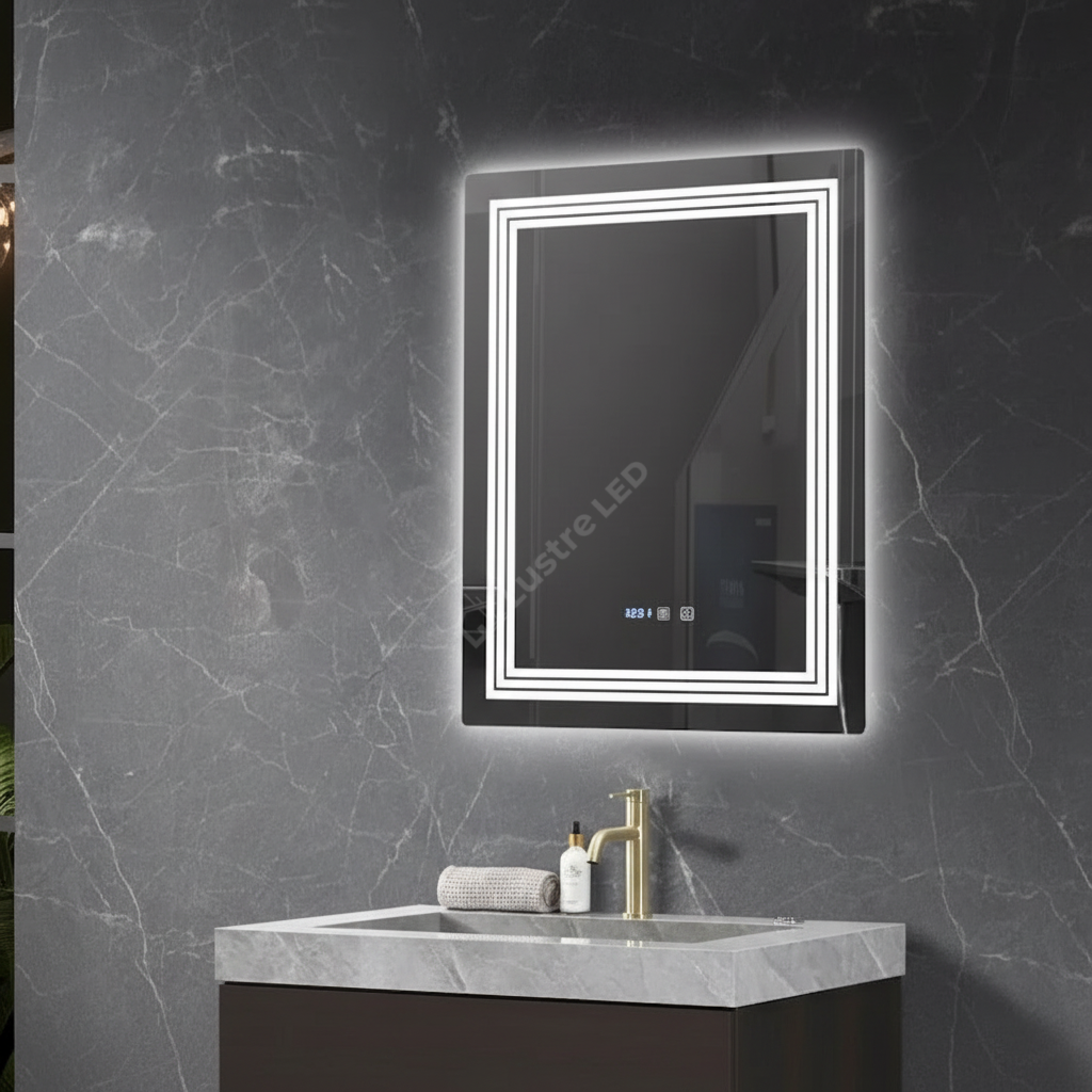 Oglinda LED CRESCA 60x80CM Functie Dezaburire, Ceas, Touch, 3 Lumini