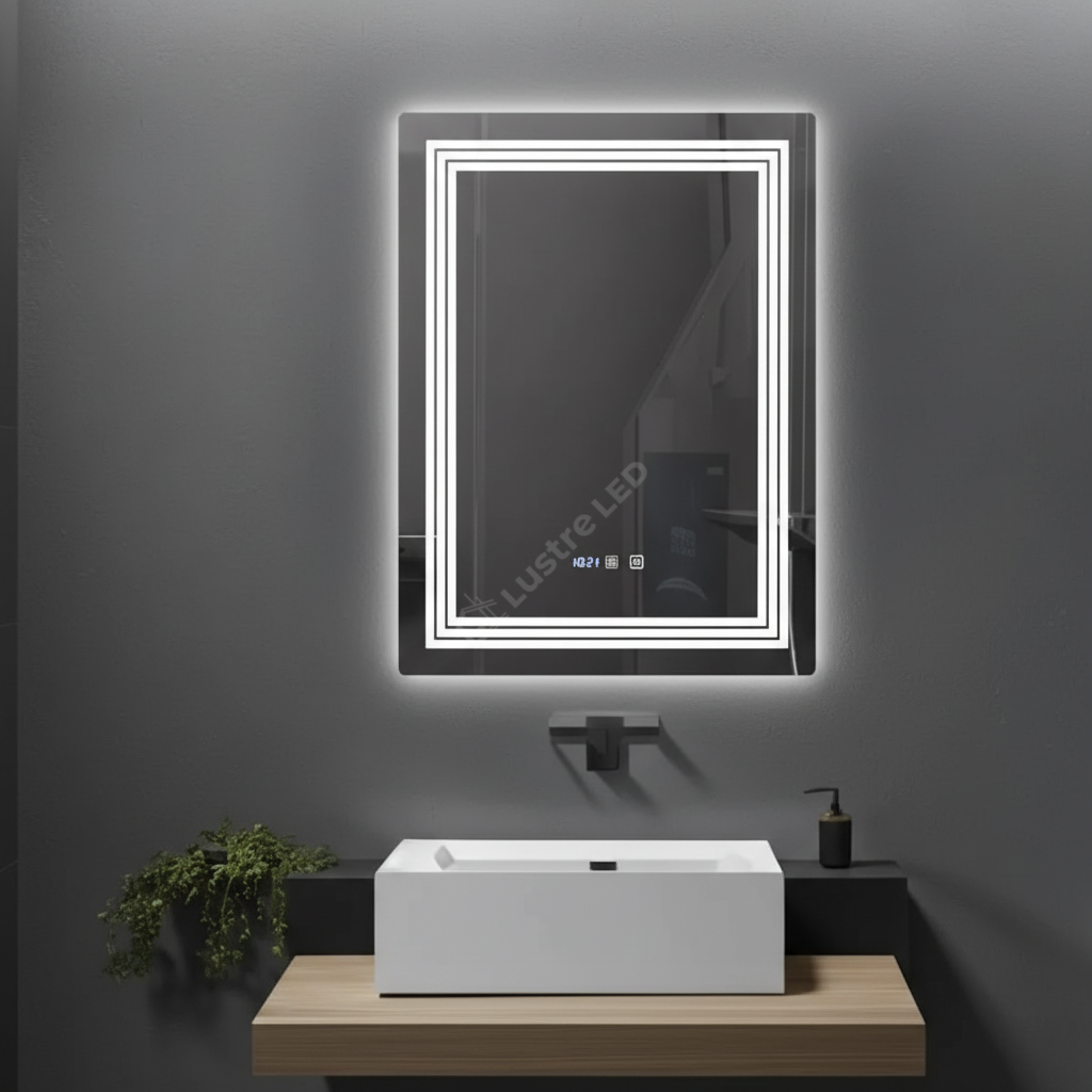 Oglinda LED CRESCA 60x80CM Functie Dezaburire, Ceas, Touch, 3 Lumini