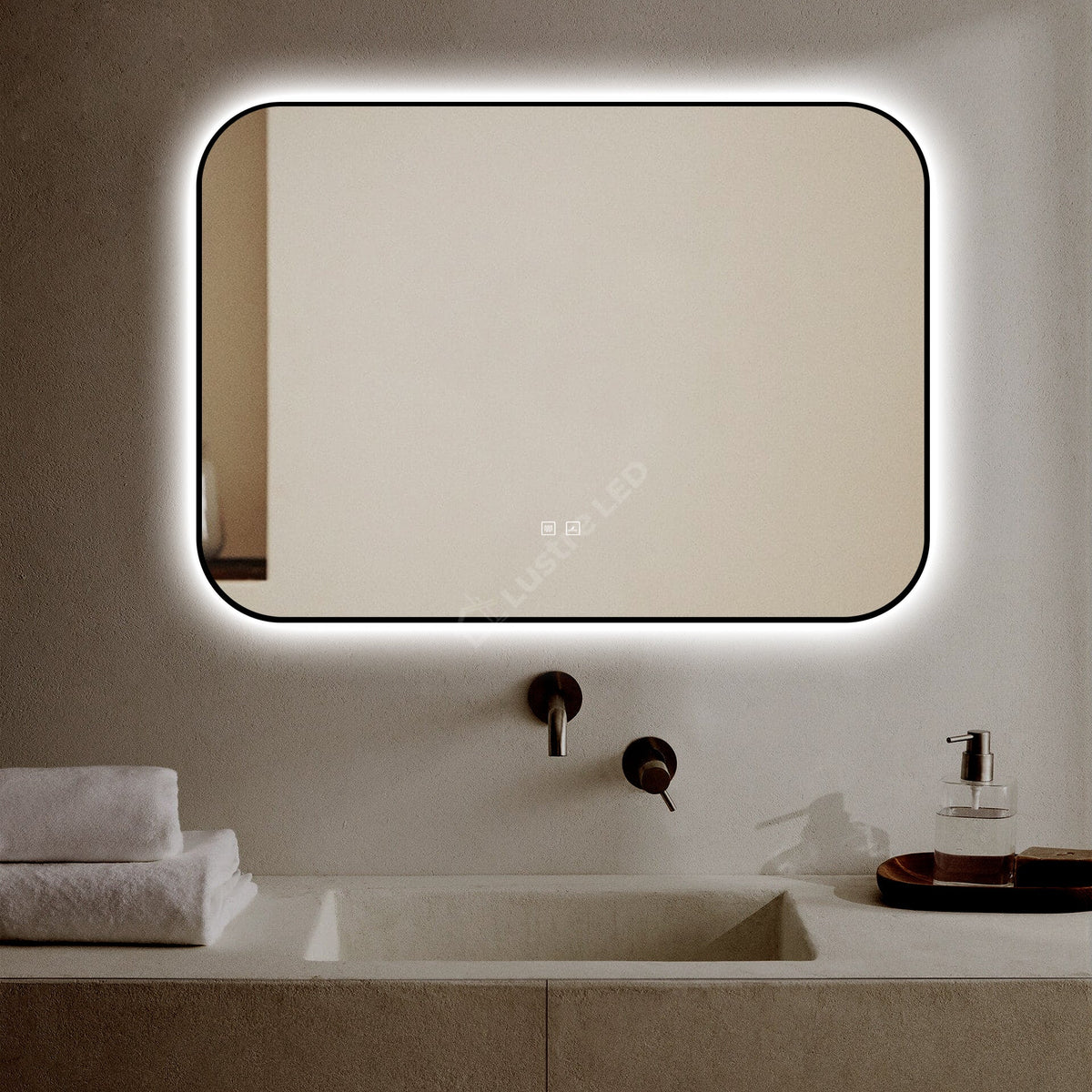 Oglinda LED Dreptunghiulara Black 100x70cm J187 Functie Dezaburire si Touch