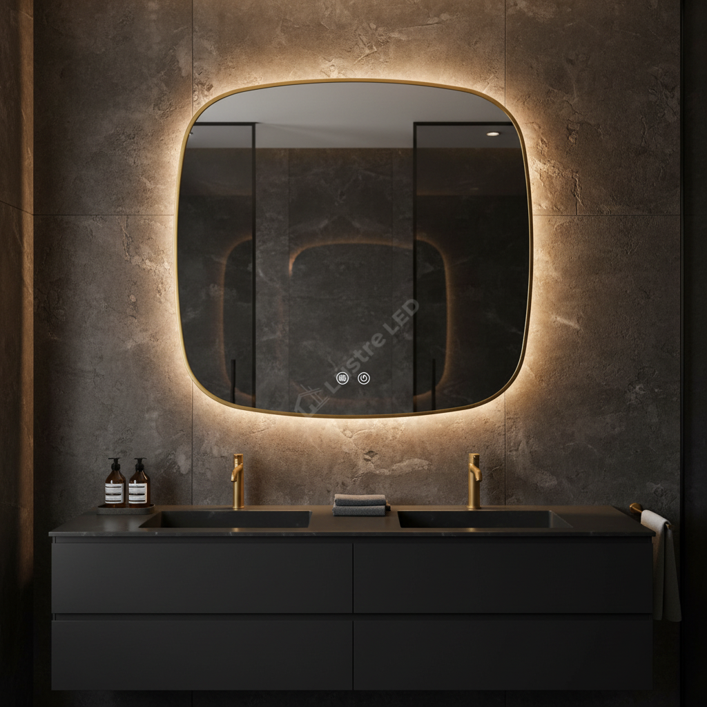 Oglinda LED DUBLIN Gold 80x80CM 3 Lumini si Touch