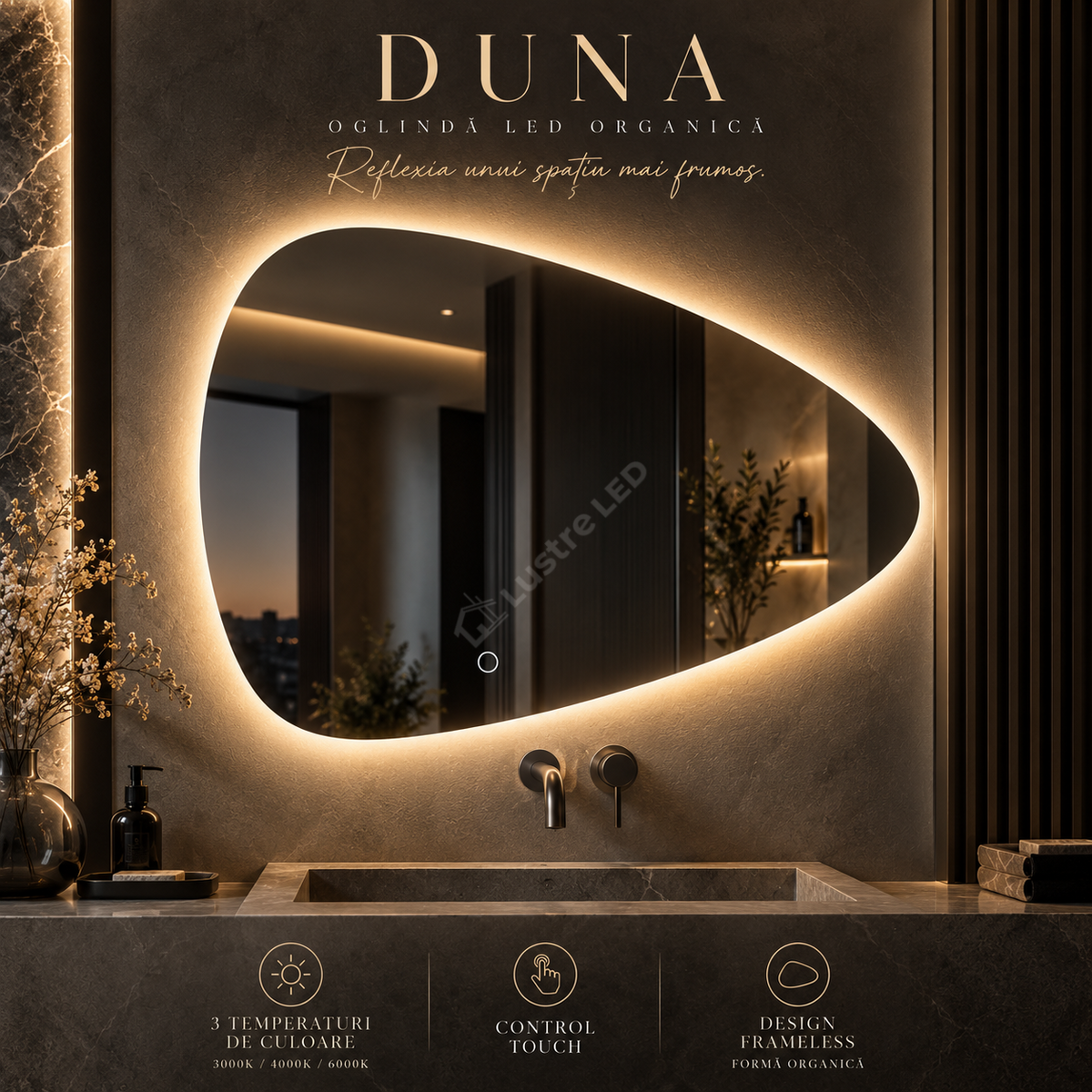 Oglinda LED DUNA Forma Organica 70x50CM Touch