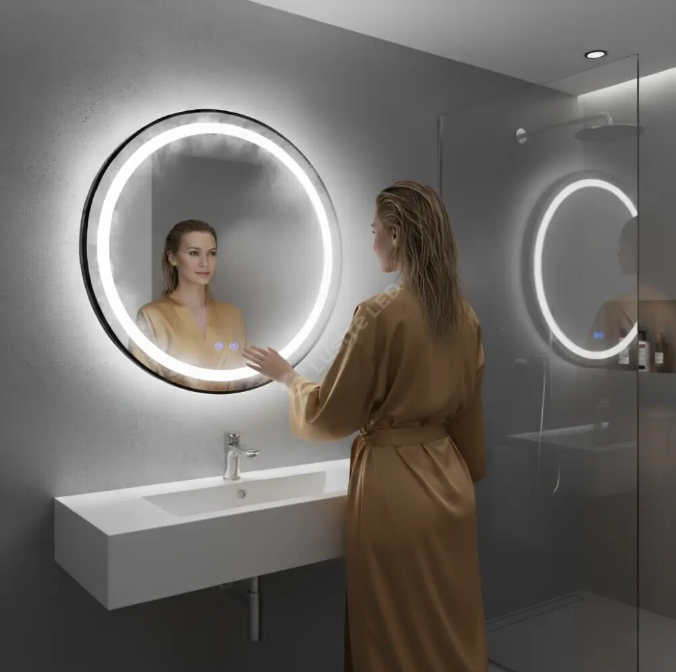 Oglinda LED Efo Round Black Ø60CM 3 Lumini Dezaburire si Touch