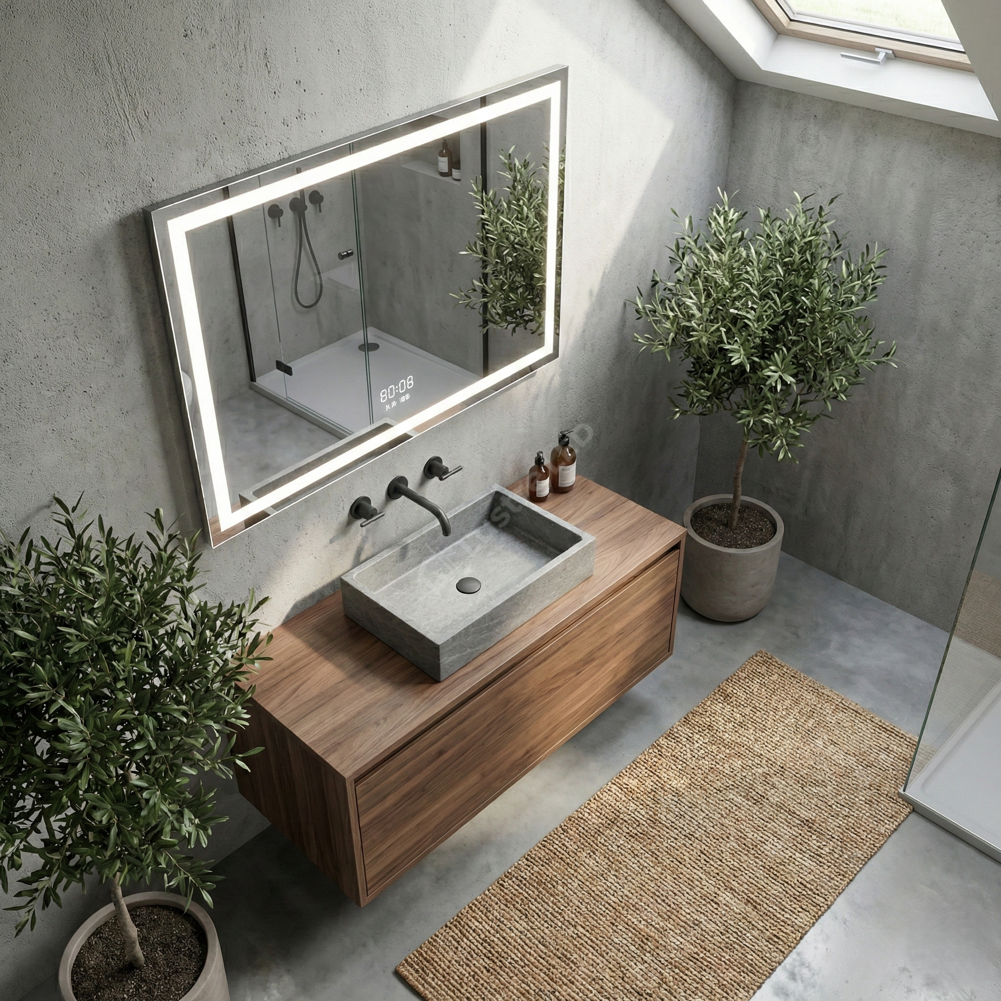 Oglinda LED FIORINA - 150x80cm Dezaburire si Ceas, Senzor, 3 Lumini