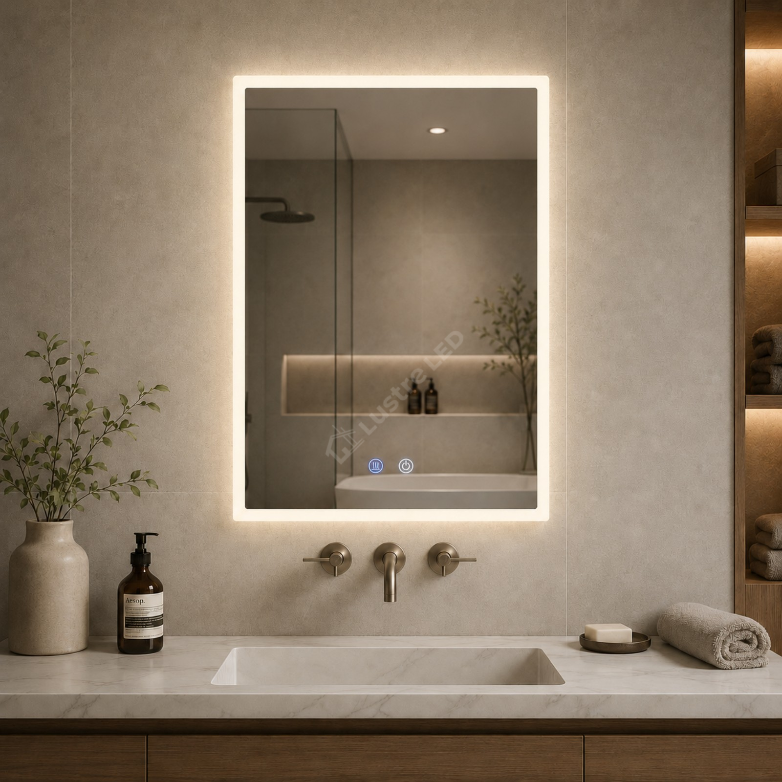 Oglinda LED Fyona FRAMELESS Dimabila 60x80CM 3 Lumini Dezaburire si Touch