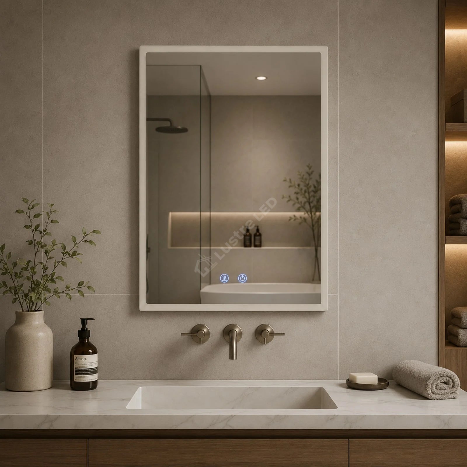 Oglinda LED Fyona FRAMELESS Dimabila 60x80CM 3 Lumini Dezaburire si Touch