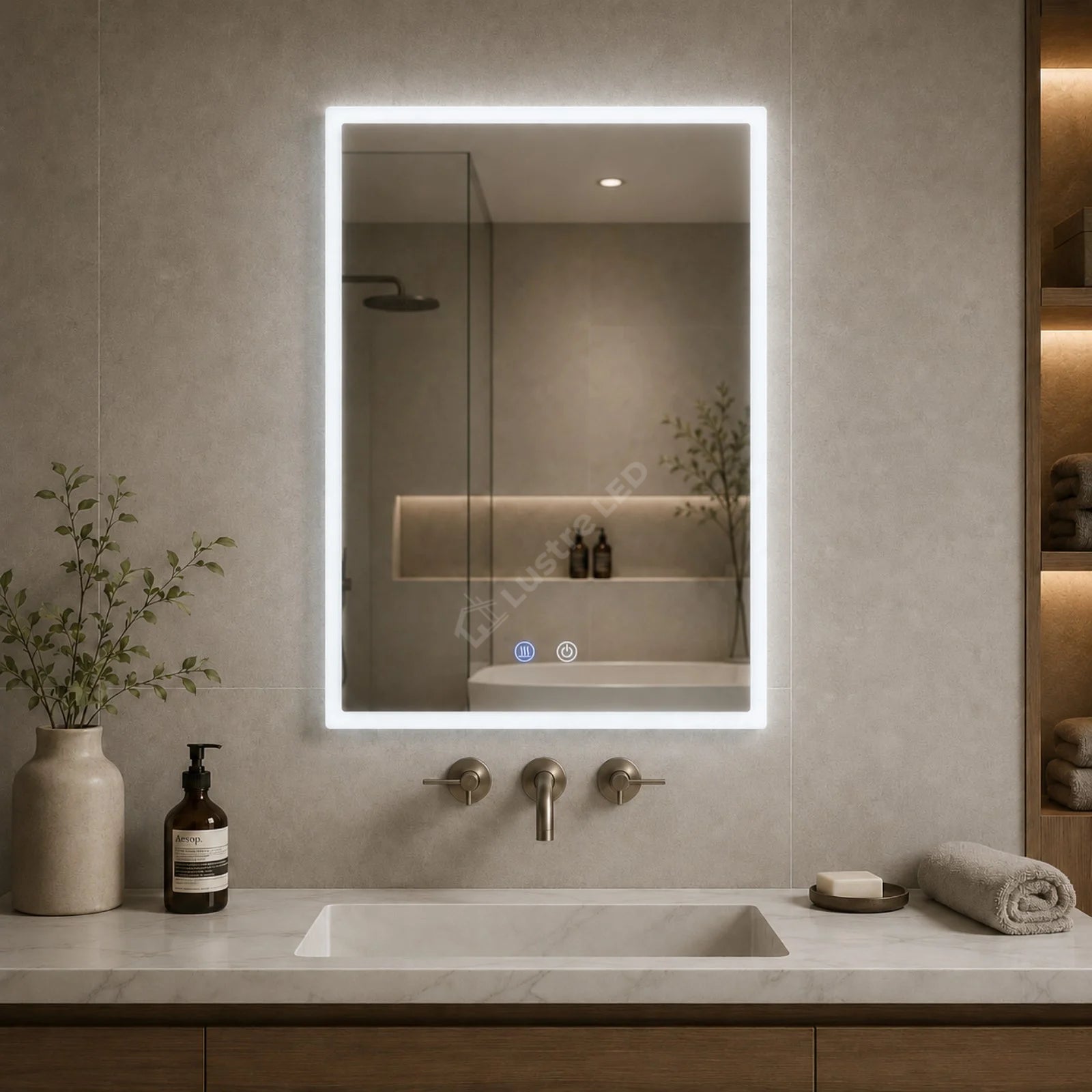 Oglinda LED Fyona FRAMELESS Dimabila 60x80CM 3 Lumini Dezaburire si Touch