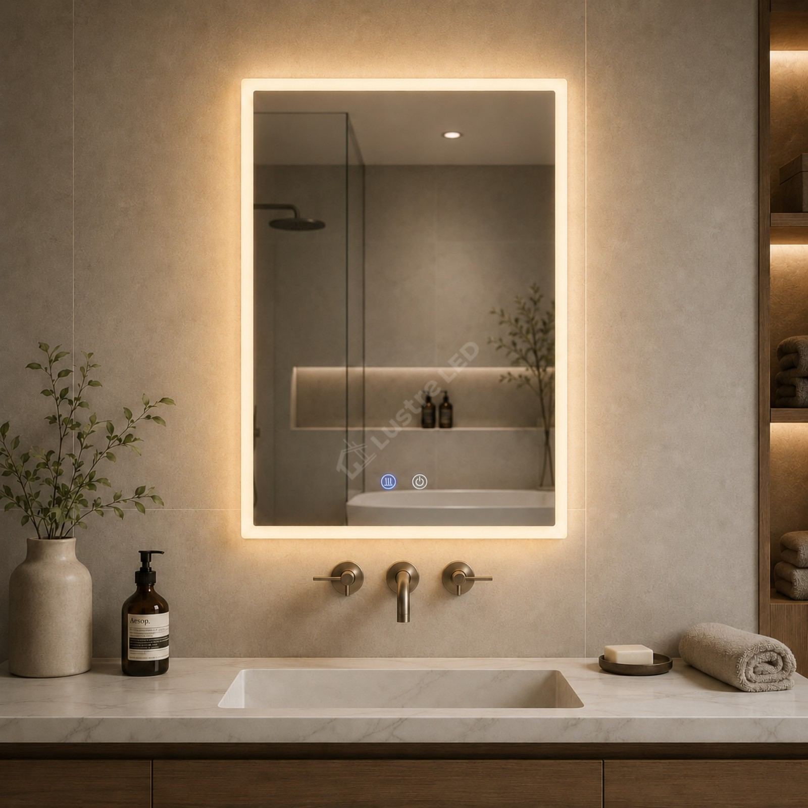 Oglinda LED Fyona FRAMELESS Dimabila 60x80CM 3 Lumini Dezaburire si Touch