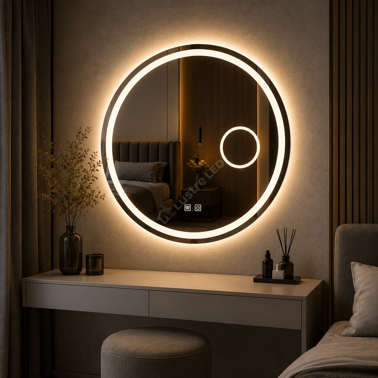 Oglinda LED Gevy Round Frameless Ø70CM 3 Lumini Dezaburire Lupa Cosmetica si Touch