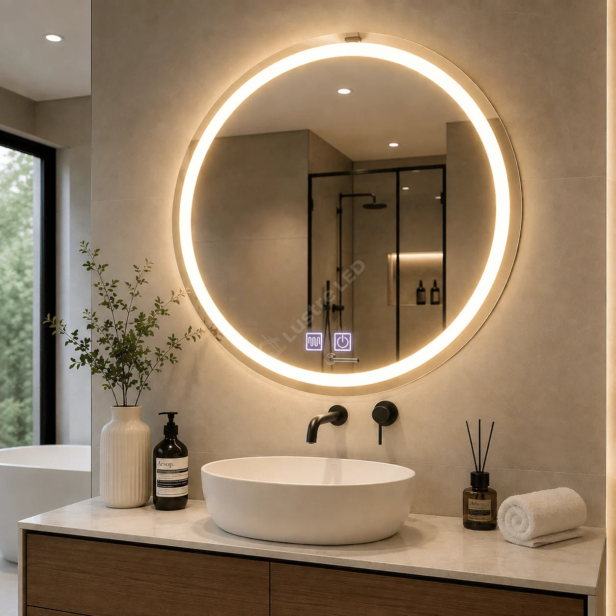 Oglinda LED Gevy Round Frameless Ø70CM 3 Lumini Dezaburire si Touch