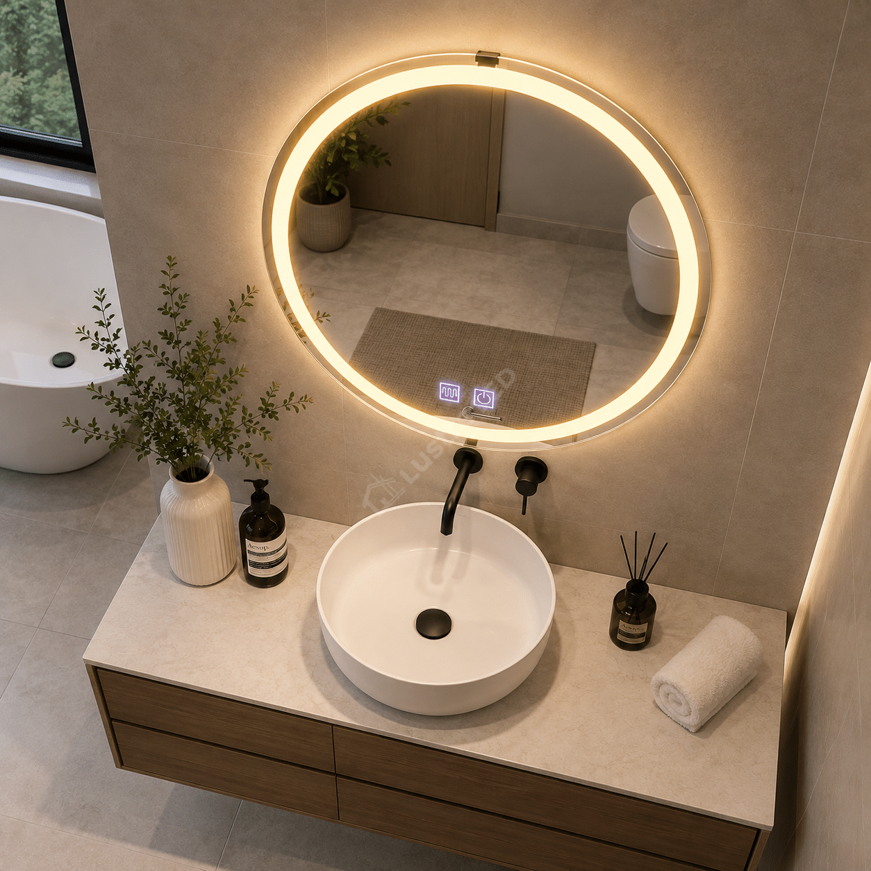 Oglinda LED Gevy Round Frameless Ø70CM 3 Lumini Dezaburire si Touch