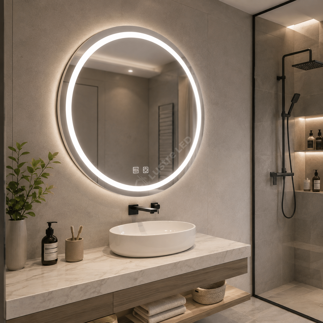 Oglinda LED Gevy Round Frameless Ø70CM 3 Lumini Dezaburire si Touch