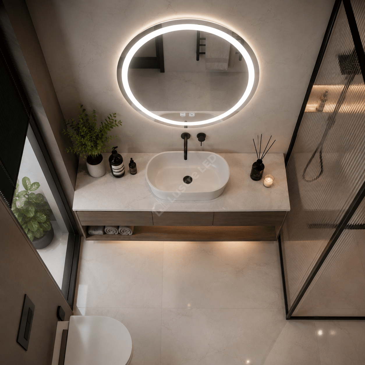 Oglinda LED Gevy Round Frameless Ø70CM 3 Lumini Dezaburire si Touch
