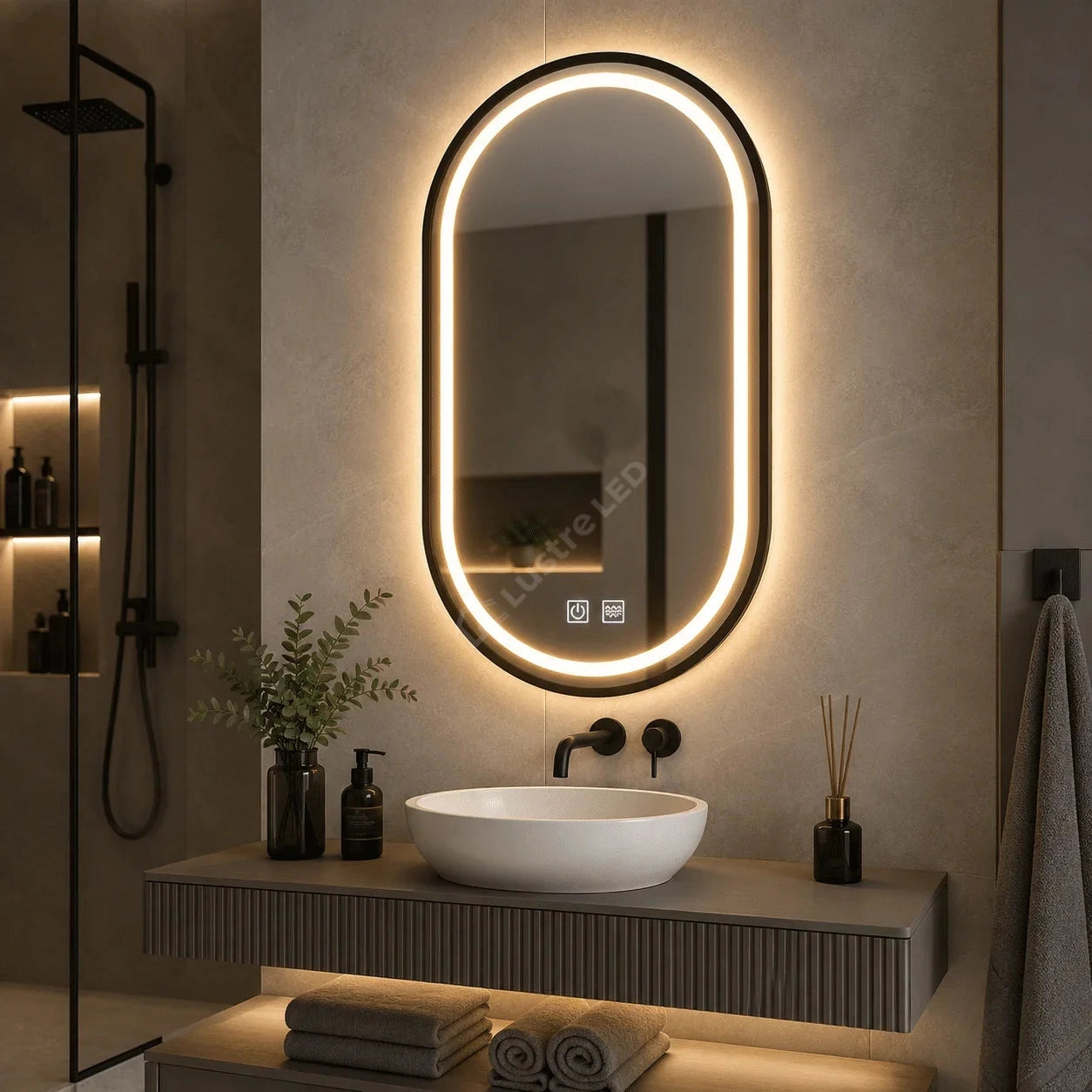 Oglinda LED Gyo Oval Black 50x100CM 3 Lumini Dezaburire si Touch