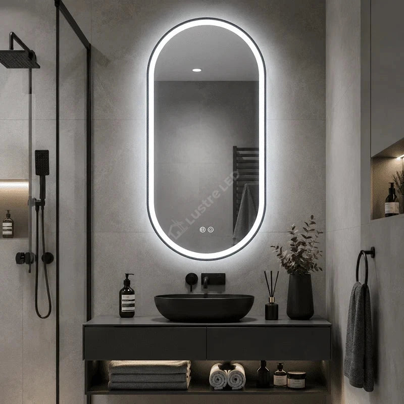 Oglinda LED Gyo Oval Black 50x100CM 3 Lumini Dezaburire si Touch