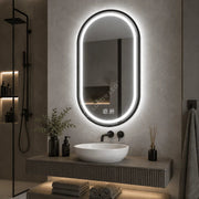 Oglinda LED Gyo Oval Black 50x80CM 3 Lumini Dezaburire si Touch