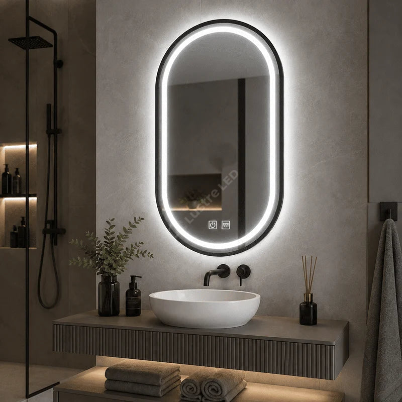 Oglinda LED Gyo Oval Black 50x80CM 3 Lumini Dezaburire si Touch
