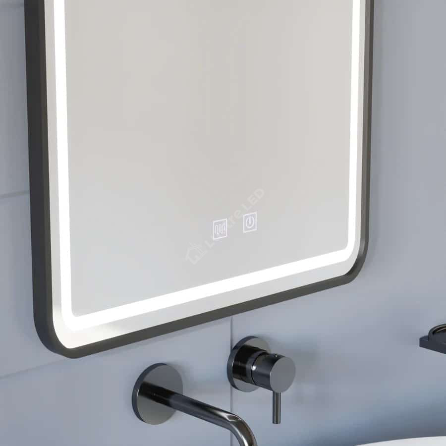 Oglinda LED Hyo Rectangle Black 70x90CM 3 Lumini Dezaburire si Touch