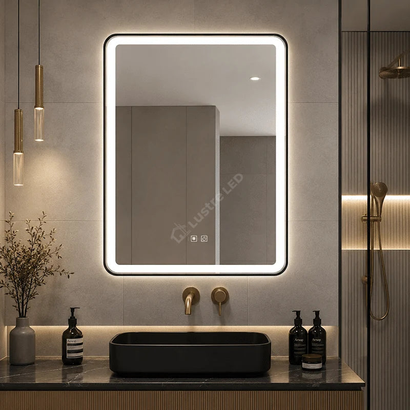Oglinda LED Hyo Rectangle Black 70x90CM 3 Lumini Dezaburire si Touch